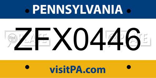 ZFX0446 Pennsylvania License Plate