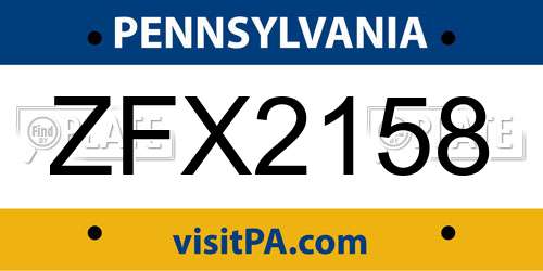 ZFX2158 Pennsylvania License Plate
