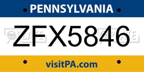 ZFX5846 Pennsylvania License Plate
