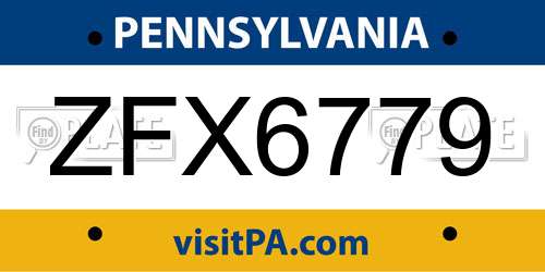 ZFX6779 Pennsylvania License Plate