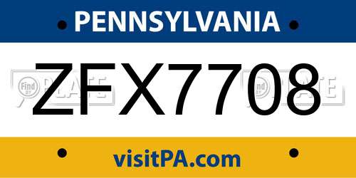 ZFX7708 Pennsylvania License Plate