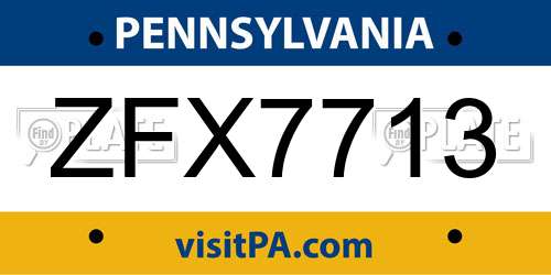 ZFX7713 Pennsylvania License Plate