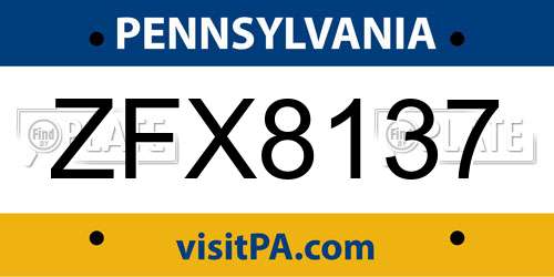 ZFX8137 Pennsylvania License Plate