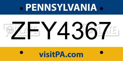 ZFY4367 Pennsylvania License Plate
