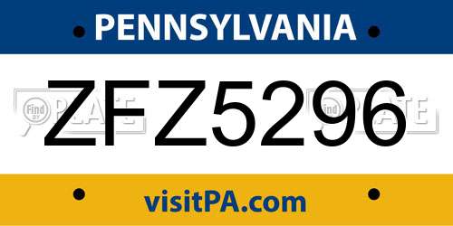 ZFZ5296 Pennsylvania License Plate