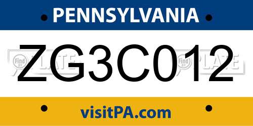 ZG3C012 Pennsylvania License Plate