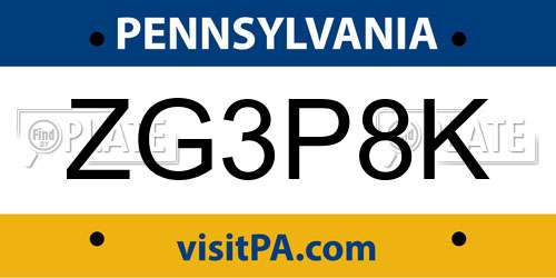 ZG3P8K Pennsylvania License Plate