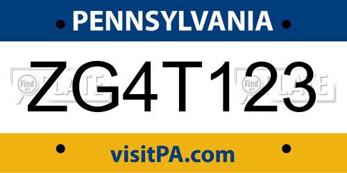 ZG4T123 Pennsylvania License Plate