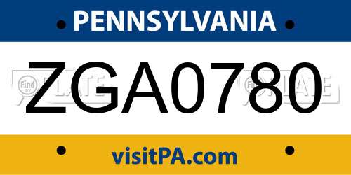 ZGA0780 Pennsylvania License Plate