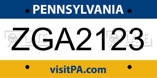 ZGA2123 Pennsylvania License Plate
