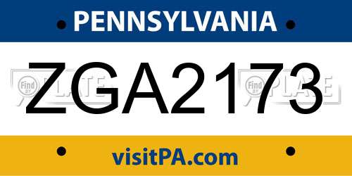 ZGA2173 Pennsylvania License Plate