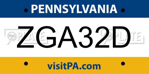 ZGA32D Pennsylvania License Plate