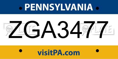 ZGA3477 Pennsylvania License Plate