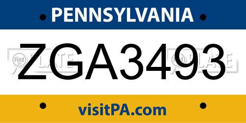 ZGA3493 Pennsylvania License Plate