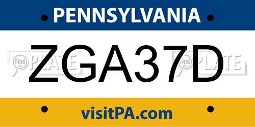ZGA37D Pennsylvania License Plate