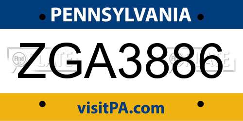 ZGA3886 Pennsylvania License Plate