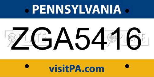 ZGA5416 Pennsylvania License Plate