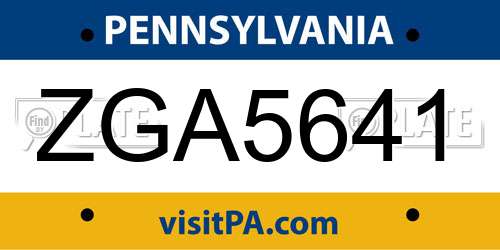 ZGA5641 Pennsylvania License Plate