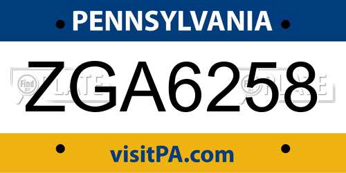 ZGA6258 Pennsylvania License Plate