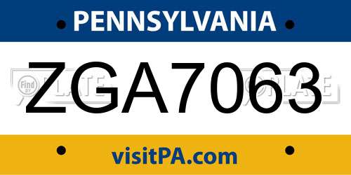 ZGA7063 Pennsylvania License Plate