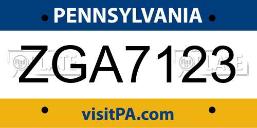 ZGA7123 Pennsylvania License Plate