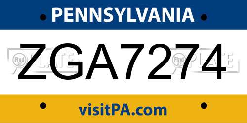 ZGA7274 Pennsylvania License Plate
