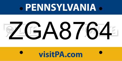 ZGA8764 Pennsylvania License Plate