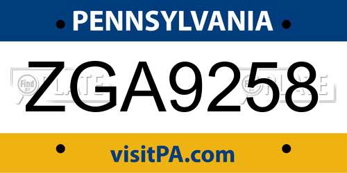 ZGA9258 Pennsylvania License Plate