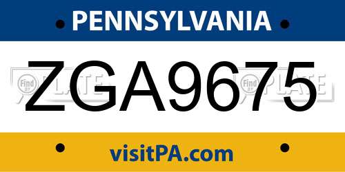 ZGA9675 Pennsylvania License Plate