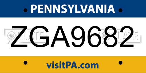 ZGA9682 Pennsylvania License Plate