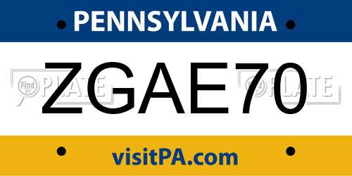 ZGAE70 Pennsylvania License Plate