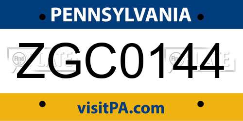 ZGC0144 Pennsylvania License Plate