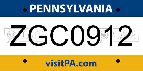ZGC0912 Pennsylvania License Plate