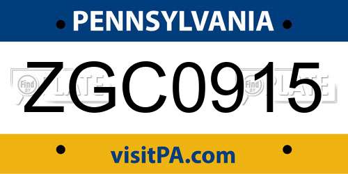 ZGC0915 Pennsylvania License Plate