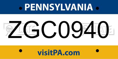 ZGC0940 Pennsylvania License Plate