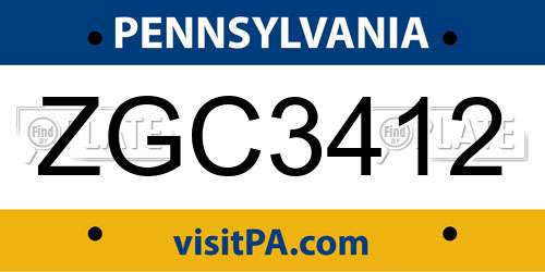 ZGC3412 Pennsylvania License Plate