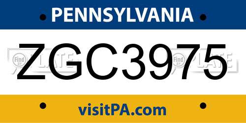 ZGC3975 Pennsylvania License Plate