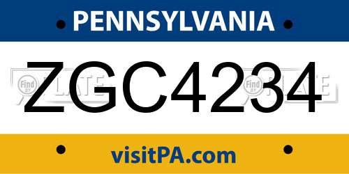 ZGC4234 Pennsylvania License Plate