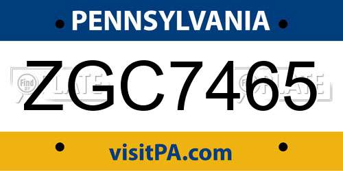 ZGC7465 Pennsylvania License Plate