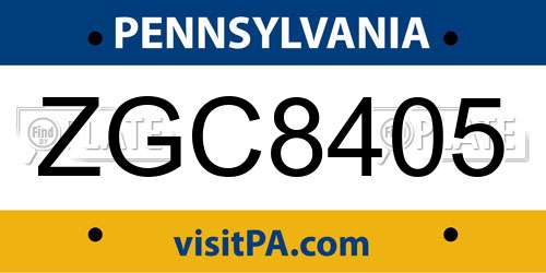 ZGC8405 Pennsylvania License Plate