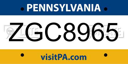 ZGC8965 Pennsylvania License Plate