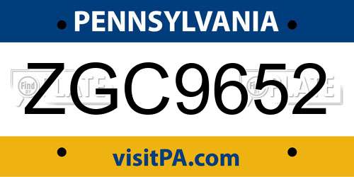 ZGC9652 Pennsylvania License Plate