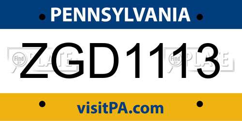 ZGD1113 Pennsylvania License Plate