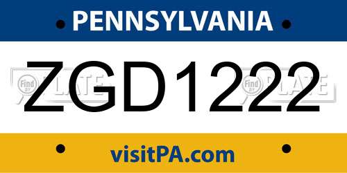 ZGD1222 Pennsylvania License Plate