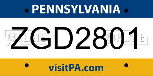 ZGD2801 Pennsylvania License Plate
