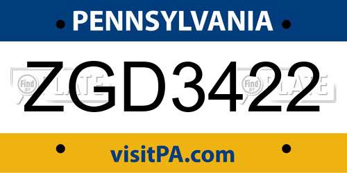 ZGD3422 Pennsylvania License Plate