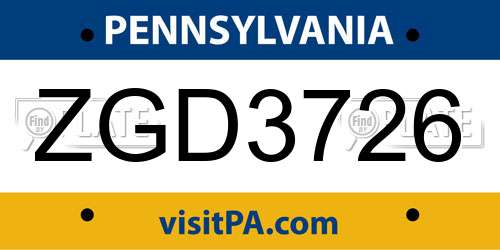 ZGD3726 Pennsylvania License Plate