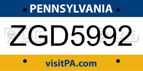 ZGD5992 Pennsylvania License Plate