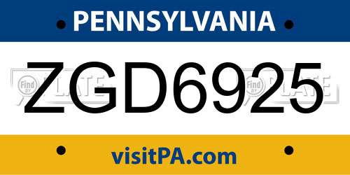 ZGD6925 Pennsylvania License Plate