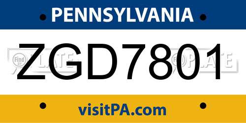 ZGD7801 Pennsylvania License Plate